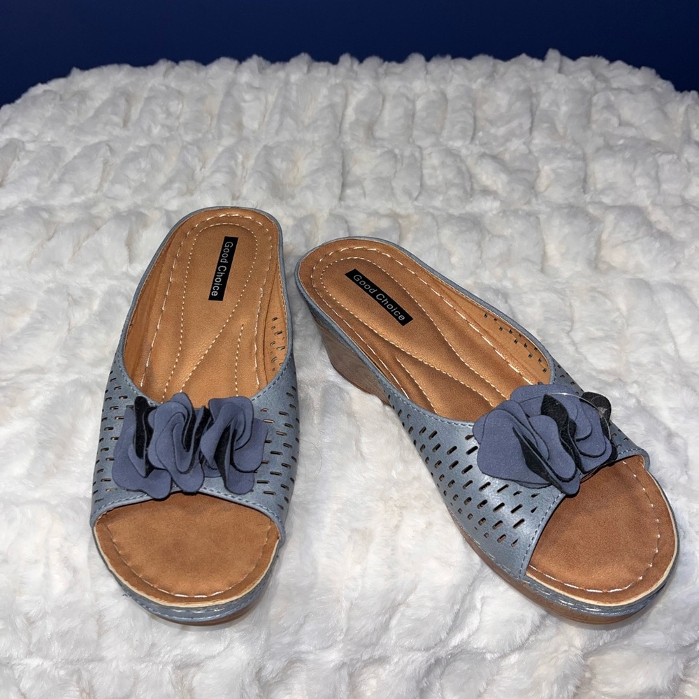 Light blue wedge sandals.  New.  Size 8.